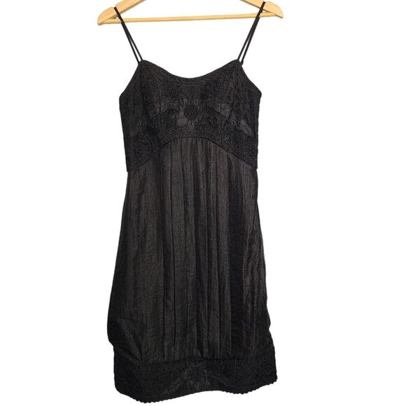 Sue Wong Crochet Lace Black Satin Dress Bubble Pleated 4 - Picture 2 of 6